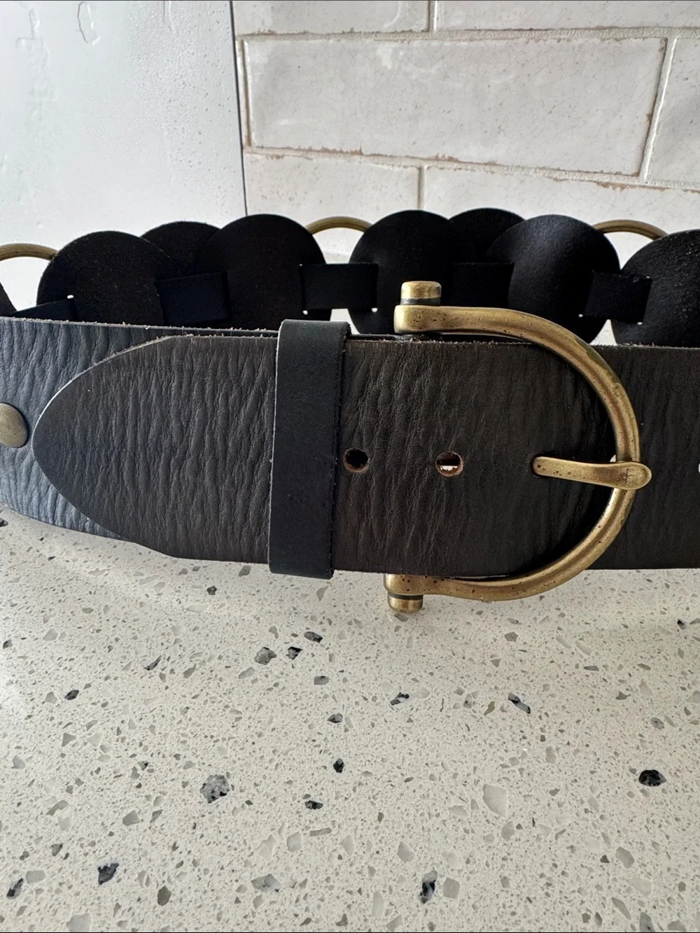 Linea Pelle Collection Hand Crafted Wide Leather Belt Boho Western Size L EUC